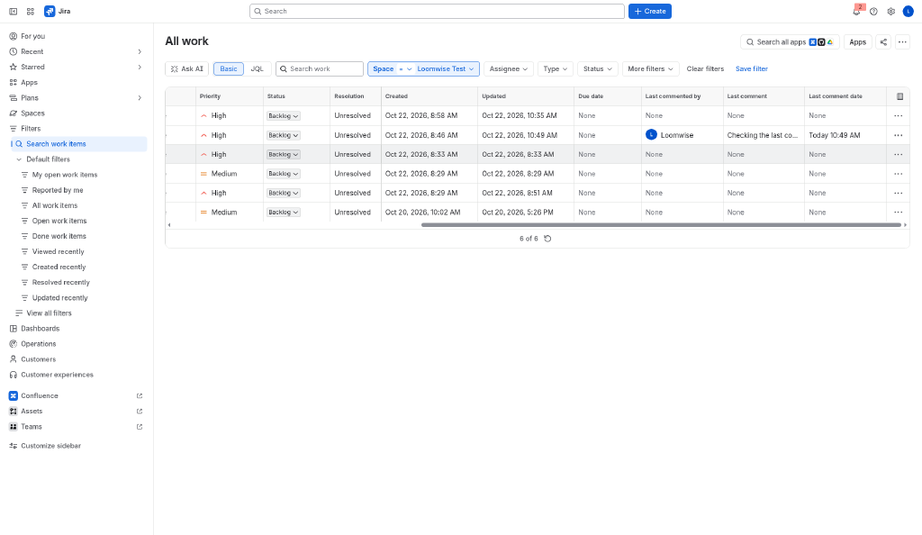 Jira All work list showing the Last commented by, Last comment and Last comment date columns